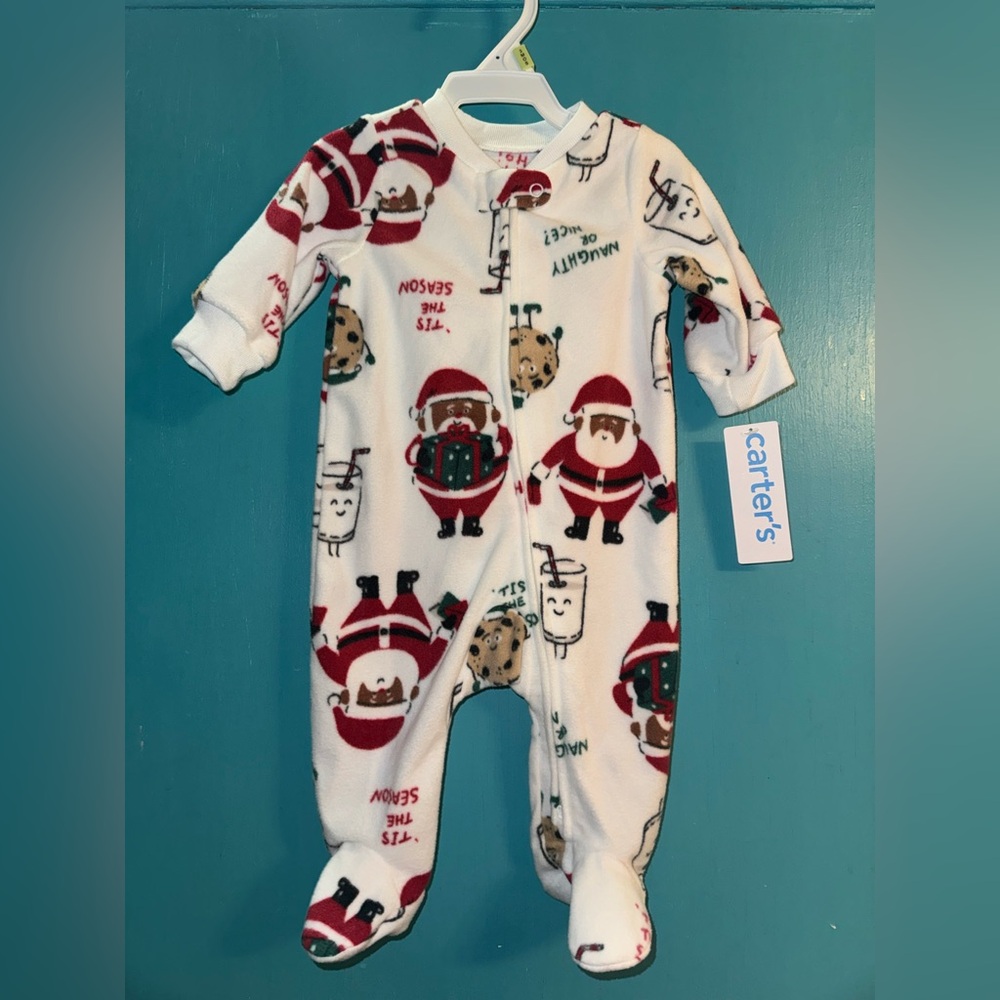 Carter's Santa and Cookie Print Footie - White and Red